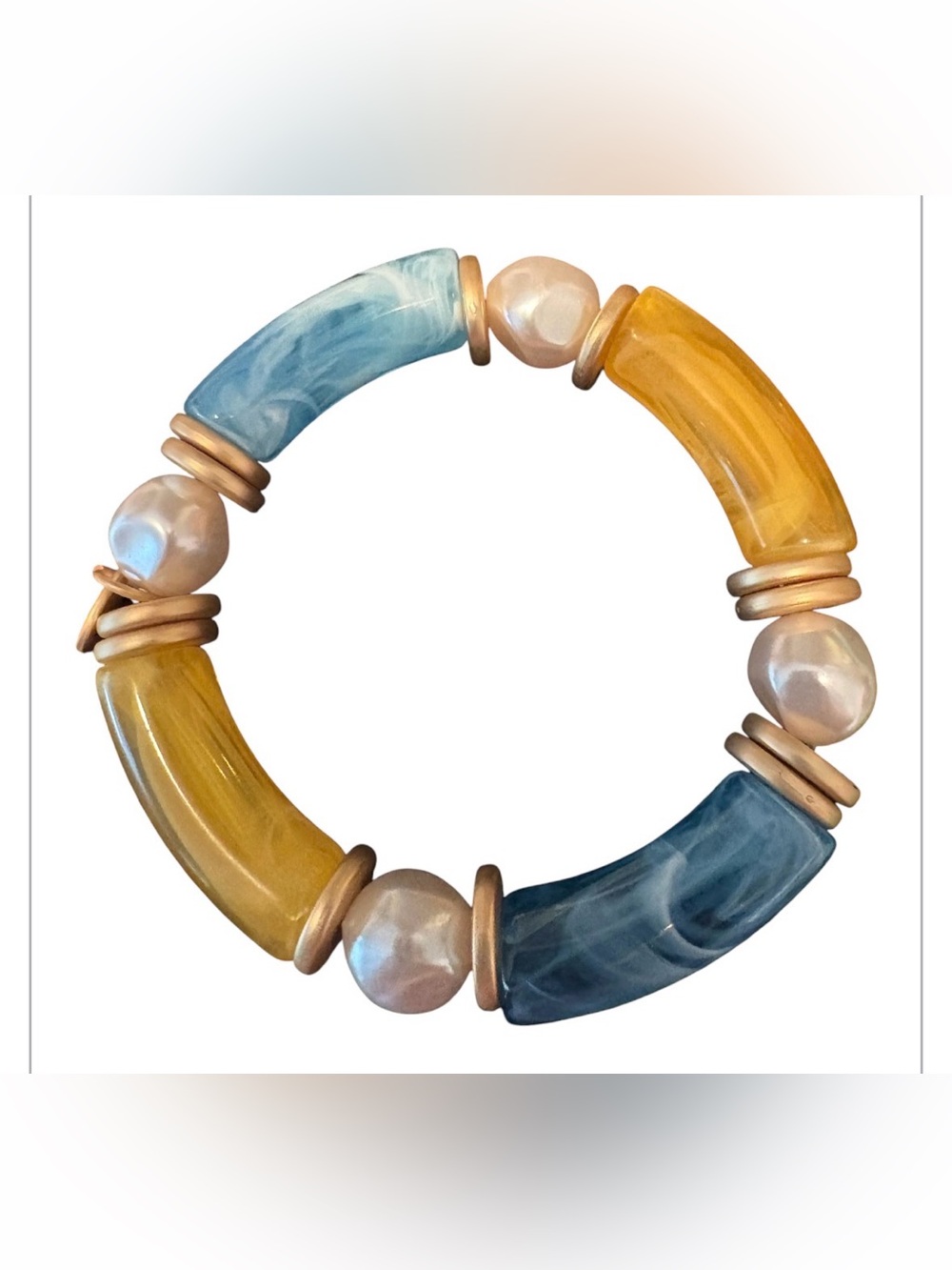 Plunder Multicolor Beaded Stretch Bracelet with Blue, Gold & Pearl Beads (v) - Picture 5 of 7